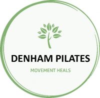 A green circle with the words DENHAM PILATES MOVEMENT HEALS in the middle.